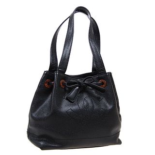 CHANEL CC Drawstring Hand Bag 7421847 Purse Black Caviar Skin Leather