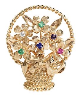 14 Kt. Gold Flower Basket Brooch