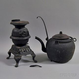 Spark Cast Iron Potbelly Stove and an Iron Kettle