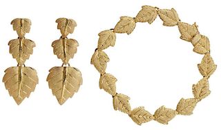 18 Kt. Gold Foliate Bracelet, Earrings