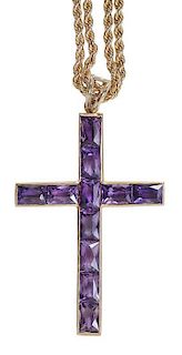 14 Kt. Gold and Amethyst Cross, Chain