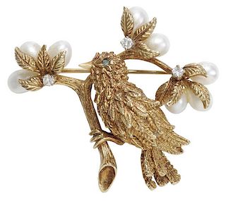 Vintage 18 Kt. Gold Bird Motif Brooch