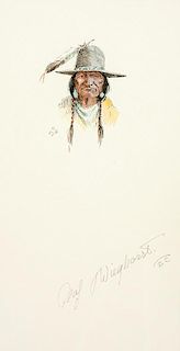 Olaf Wieghorst | Native American with Eagle Feather Hat