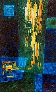 Emil J. Bisttram | Blue, Orange, Yellow Abstract