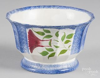 Blue spatter bowl with thistle decoration, 5 1/2'' h., 9 1/8'' dia.