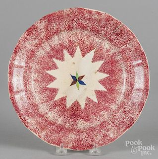 Red spatter plate with star decoration, 9 1/2'' dia.