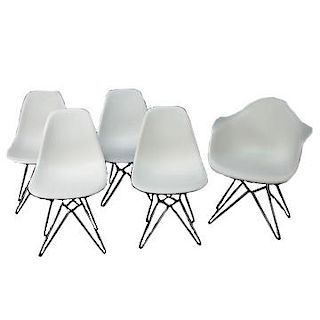 Set of Five (5) Eames Design by Herman Miller Molded Plastic Shell Chairs With Chrome Base.