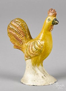 Pennsylvania chalkware rooster, 19th c., with a later painted surface, 7'' h.