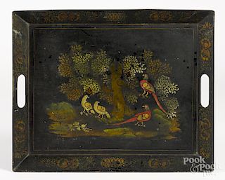 Toleware tray, late 19th c., with stenciled decoration, 13 1/2'' l., 16 1/2'' w.