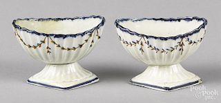 Two English pearlware master salts, 19th c., 2 1/2'' h. and 3 1/4'' h.
