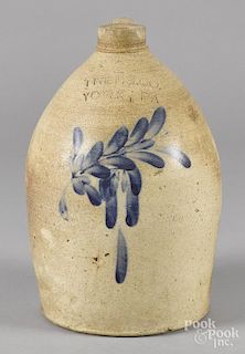 Pfaltzgraff stoneware jug, 19th c., impressed The P.S. Co. York, PA, with cobalt floral decoration