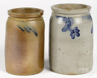 Two Pennsylvania stoneware crocks, 19th c., with cobalt floral decoration