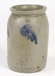 Pennsylvania one-and-a-half-gallon stoneware crock, 19th c., with cobalt floral decoration
