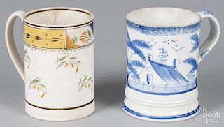 Two English pearlware mugs, 19th c., 5'' h.