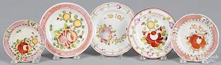 Five Queens Rose pearlware toddy plates, largest - 5 1/4'' dia.