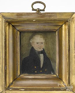 Miniature watercolor on ivory portrait of a gentleman, 19th c., 3'' x 2 1/2''.