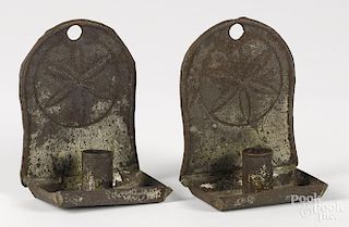 Pair of tin sconces, early 20th c., 5 3/4'' h., 4'' w.