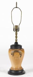 English stoneware Princes Mix tobacco jar lamp, 8 1/4'' h.