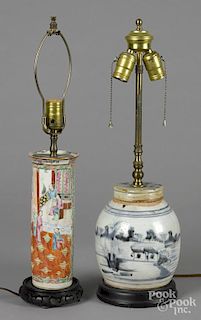 Two Chinese porcelain table lamps, 19th c., 7 1/2'' h. and 10'' h.