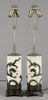 Pair of Chinese crackle glaze table lamps, ca. 1900, 11 1/2'' h.