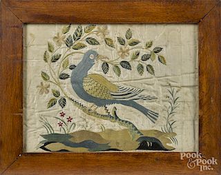 Silk embroidery of an exotic bird, early 19th c., 9'' x 12 1/4''.