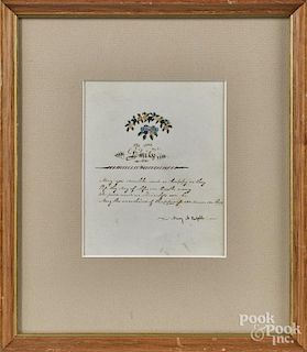 Two ink and watercolor motto drawings, 19th c., signed Mary Russell, 5'' x 4 3/4''.