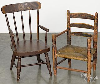 Three child's chairs, 19th c., tallest - 30''.