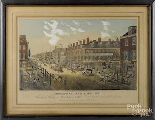 Color engraved view of Broadway, New York, 1836, by T. Hornor, 16 1/4'' x 27''.