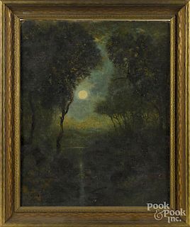 American oil on canvas moonlit landscape, early 20th c., 20'' x 16''.