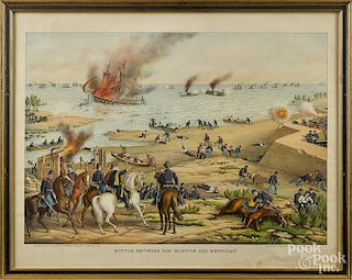 Kurz & Allison, two chromolithographs, titled Battle Between the Monito and Merrimac