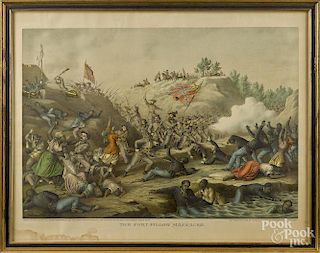 Kurz & Allison, two chromolithographs, titled The Fort Pillow Massacre and Battle of Tippecanoe