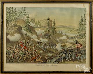 Kurz & Allison, two chromolithographs, titled Battle of Chattanooga and Battle of Nashville