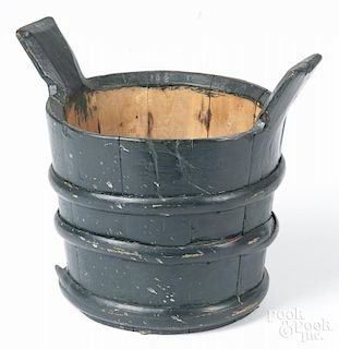 Scandinavian painted bucket, late 19th c., retaining a later green surface, 9'' h.