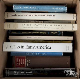 Reference books on glass, folk art, antiques, etc.