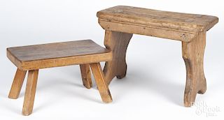 Two pine footstools, 11 3/4'' h., 15'' w. and 6 3/4'' h., 11 3/4'' w.