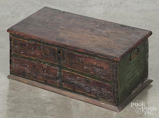 Continental painted oak lock box, 19th c., 10'' h., 22'' w.