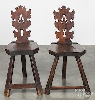 Two similar Moravian pine chairs, 19th c.