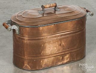 Copper tub, late 19th c., 16'' h., 26'' w.