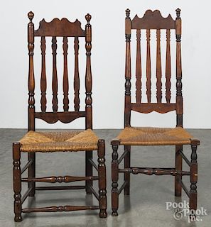 Two New England banisterback dining chairs, 18th c.