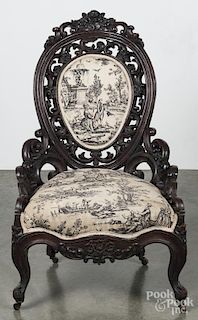 Fully carved Victorian walnut chair, ca. 1860.