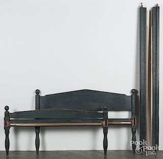 Painted rope bed, 19th c., retaining a later blue surface, 36 1/2'' h., 57 1/2'' w., 85'' l.