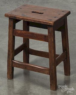 Yellow pine mortised stool, 19th c., 18'' h., 13 1/2'' w.