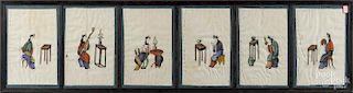 Six Chinese pith paper paintings, 19th c., frame - 13'' x 50''.
