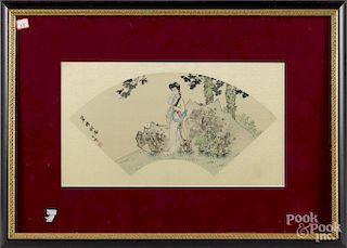 Japanese watercolor of a geisha, 8 1/2'' x 16 1/2''.