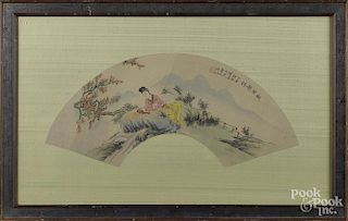 Oriental watercolor figure in a landscape, 10 1/2'' x 24''.