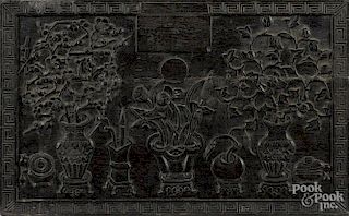 Chinese carved hardwood panel, late 19th c., 10 1/4'' x 16 3/4''.