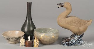 Oriental decorative accessories, to include two bowls, a vase, a duck, etc.
