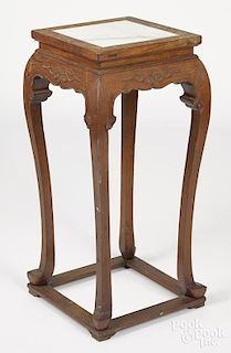 Chinese hardwood stand with marble inset top, 32 1/2'' h., 15'' w.