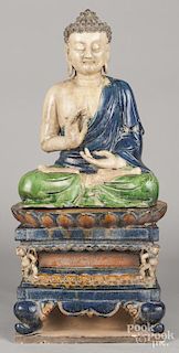 Chinese pottery Buddha on stand, 20th c., 34 1/2'' h.