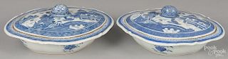 Pair of Chinese export porcelain Canton vegetables, 19th c., 4 1/2'' h., 11 1/4'' w.